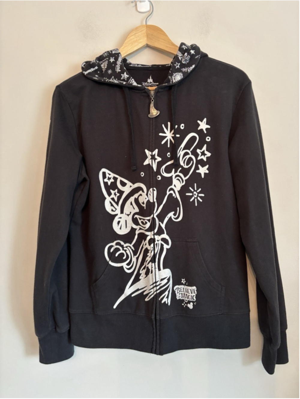 Disney Parks Gray Sorcerer Mickey Zip Up Hoodie Large